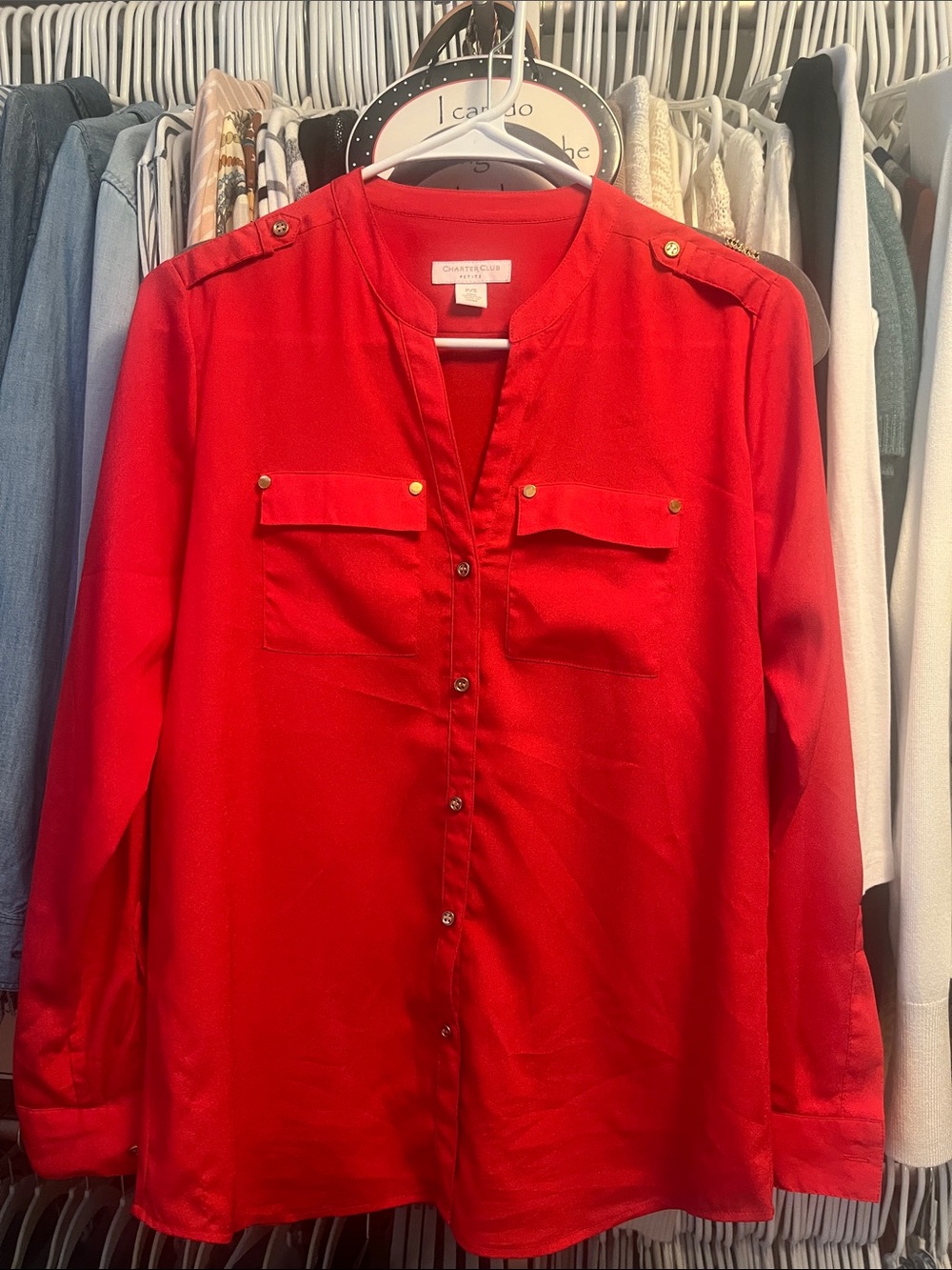 Charter club- Red Button-Front Blouse with Epaulettes
